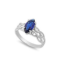 Load image into Gallery viewer, Sterling Silver Celtic Design Oval Blue Sapphire CZ RingAnd Face Height 11mm