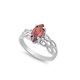 Sterling Silver Celtic Design Oval Garnet CZ RingAnd Face Height 11mm