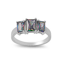 Load image into Gallery viewer, Sterling Silver 3 Stone Radiant Cut Rainbow Topaz Simulated DiamondAnd Face Height 7MM