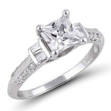 Load image into Gallery viewer, Sterling Silver Three Stones Square Shape Clear CZ RingAnd Face Height 6mm