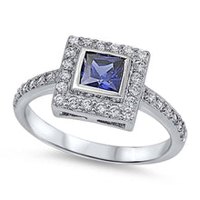 Load image into Gallery viewer, Sterling Silver Double Squares Shaped Blue Sapphire And Clear CZ RingAnd Center Stone Width 10mm