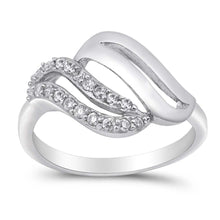 Load image into Gallery viewer, Sterling Silver Loops Waves Shaped Clear CZ RingAnd Face Height 12mm