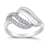 Sterling Silver Loops Waves Shaped Clear CZ RingAnd Face Height 12mm