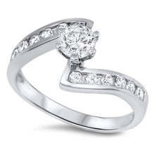 Load image into Gallery viewer, Sterling Silver Round And Curves Shaped Clear CZ RingAnd Face Height 11mm