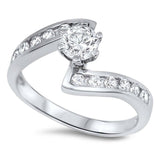 Sterling Silver Round And Curves Shaped Clear CZ RingAnd Face Height 11mm