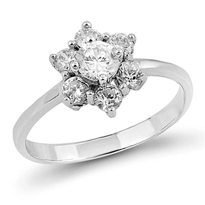 Sterling Silver Flower Shaped Clear CZ RingAnd Face Height 11mm