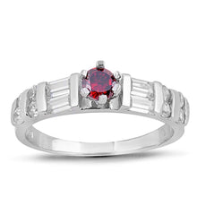 Load image into Gallery viewer, Sterling Silver Garnet Round Shaped Clear CZ RingAnd Face Height 5mm