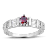 Sterling Silver Garnet Round Shaped Clear CZ RingAnd Face Height 5mm