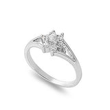 Sterling Silver Flower Shaped Clear CZ RingAnd Face Height 8mm