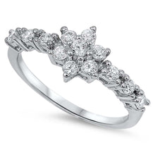 Load image into Gallery viewer, Sterling Silver Flower Shaped Clear CZ RingAnd Face Height 9mm