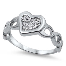 Load image into Gallery viewer, Sterling Silver Heart Shaped Clear CZ RingAnd Face Height 9mm