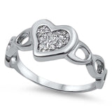 Sterling Silver Heart Shaped Clear CZ RingAnd Face Height 9mm