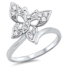 Load image into Gallery viewer, Sterling Silver Butterfly Shaped Clear CZ RingAnd Face Height 17mm