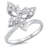 Sterling Silver Butterfly Shaped Clear CZ RingAnd Face Height 17mm