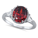 Sterling Silver Garnet Color Oval With Clear CZ RingAnd Face Height 11mm