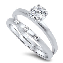 Load image into Gallery viewer, Sterling Silver Clear Round Solitaire Simulated Diamond Aprx .75 Carat on Prong SettingAnd Classy Channel Style Bridal Set with Rhodium Finish