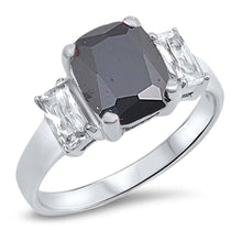 Load image into Gallery viewer, Sterling Silver Three Stones Black Oval With Clear CZ RingAnd Face Height 5mm