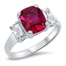 Load image into Gallery viewer, Sterling Silver Three Stones Ruby Oval With Clear CZ RingAnd Face Height 5mm