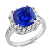 Sterling Silver Blue Sapphire Square With Clear CZ RingAnd Face Height 13mm