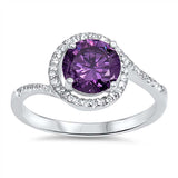 Sterling Silver Round Infinity Shaped Amethyst And Clear CZ RingAnd Face Height 11mm