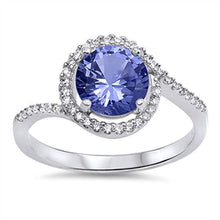 Load image into Gallery viewer, Sterling Silver Round Infinity Shaped Tanzanite And Clear CZ RingAnd Face Height 11mm