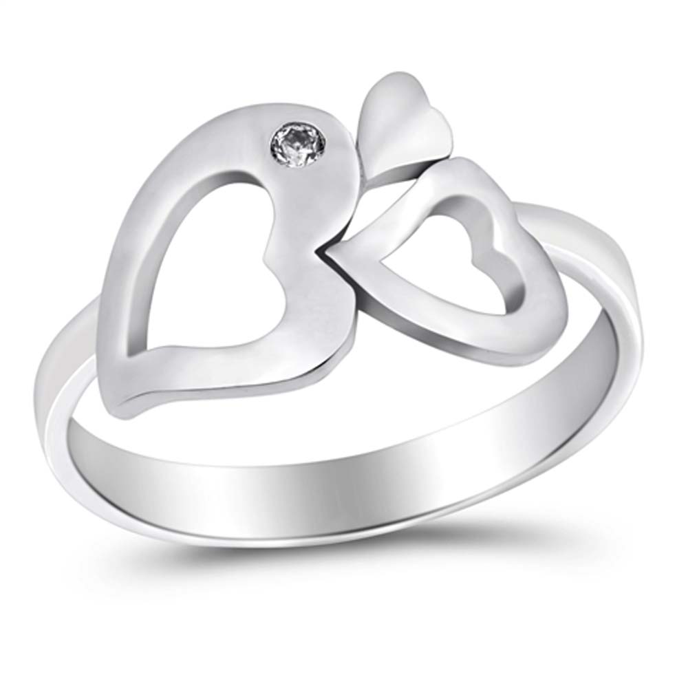 Sterling Silver Hearts Shaped Clear CZ RingAnd Face Height 10mm