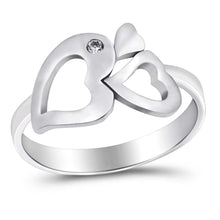 Load image into Gallery viewer, Sterling Silver Hearts Shaped Clear CZ RingAnd Face Height 10mm