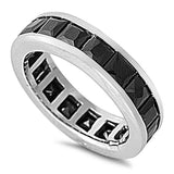 Sterling Silver Plain Wedding Band With Black CZ RingAnd Face Height 5mm