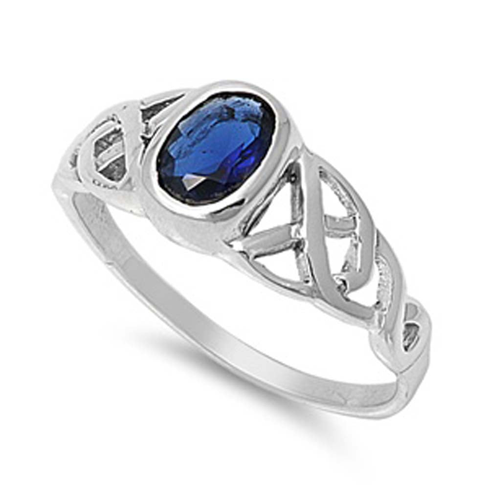 Sterling Silver Celtic Design Blue Sapphire CZ RingAnd Face Height 8mm