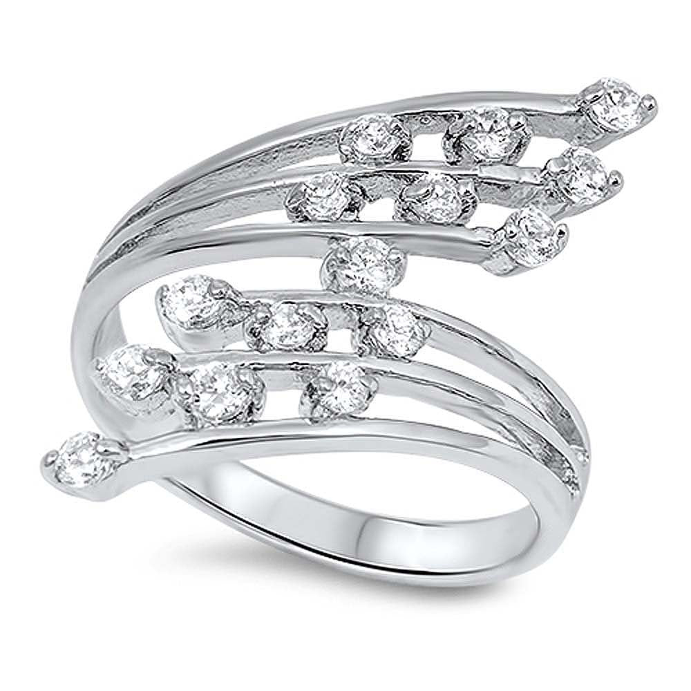 Sterling Silver Wings Shaped Clear CZ RingAnd Face Height 28mm