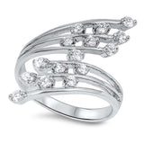 Sterling Silver Wings Shaped Clear CZ RingAnd Face Height 28mm