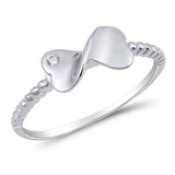 Rhodium Plated Sterling Silver Clear CZ Fashionable Infinity Heart Ring with Ring Face Height of 6MM