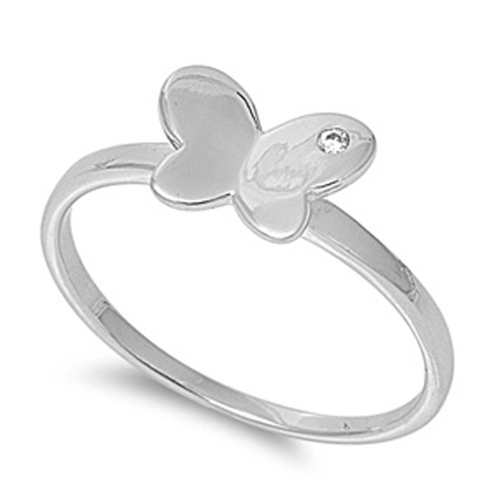 Sterling Silver Butterfly Shaped Clear CZ RingAnd Face Height 7mm