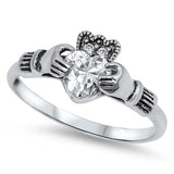 Sterling Silver Claddagh With Clear CZ RingAnd Face Height 10mm