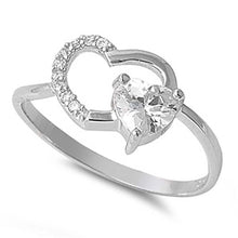 Load image into Gallery viewer, Sterling Silver Hearts Shaped Clear CZ RingAnd Face Height 10mm