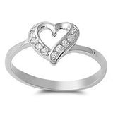 Sterling Silver Heart Shaped Clear CZ RingAnd Face Height 7mm