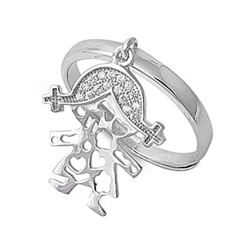 Sterling Silver Girl Shaped Clear CZ RingAnd Face Height 18mmAnd Band Width 2mm