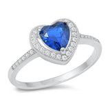 Sterling Silver Heart Blue Sapphire CZ and Clear CZ Ring