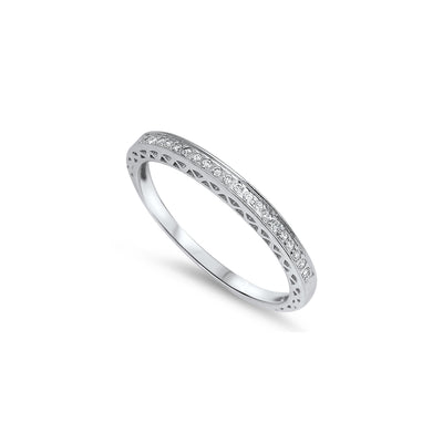 Sterling Silver Diamond Cut Round Shaped Clear CZ RingAnd Face Height 2mm