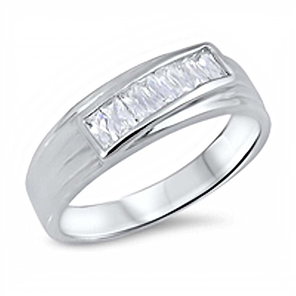 Sterling Silver Rhodium Plated Plain Shaped Clear CZ RingAnd Face Height 9mmAnd Band Width 4mm