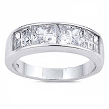 Load image into Gallery viewer, Sterling Silver Rhodium Plated Wedding Band Shaped Clear CZ RingAnd Face Height 7mm