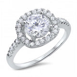 Sterling Silver Rhodium Plated Round Shaped Clear CZ RingAnd Face Height 8mmAnd Band Width 2mm