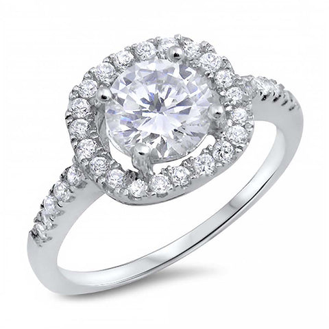 Sterling Silver Rhodium Plated Round Shaped Clear CZ RingAnd Face Height 8mmAnd Band Width 2mm