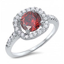 Load image into Gallery viewer, Sterling Silver Garnet Round Shaped Clear CZ RingAnd Face Height 8mmAnd Band Width 2mm