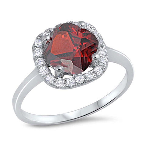 Sterling Silver Garnet Cross Shaped Clear CZ RingAnd Face Height 8mmAnd Band Width 2mm