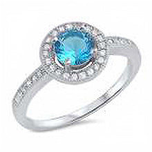 Load image into Gallery viewer, Sterling Silver Blue Topaz Round Shaped Clear CZ RingAnd Face Height 6mmAnd Band Width 2mm
