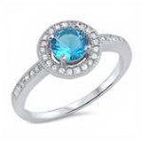 Sterling Silver Blue Topaz Round Shaped Clear CZ RingAnd Face Height 6mmAnd Band Width 2mm