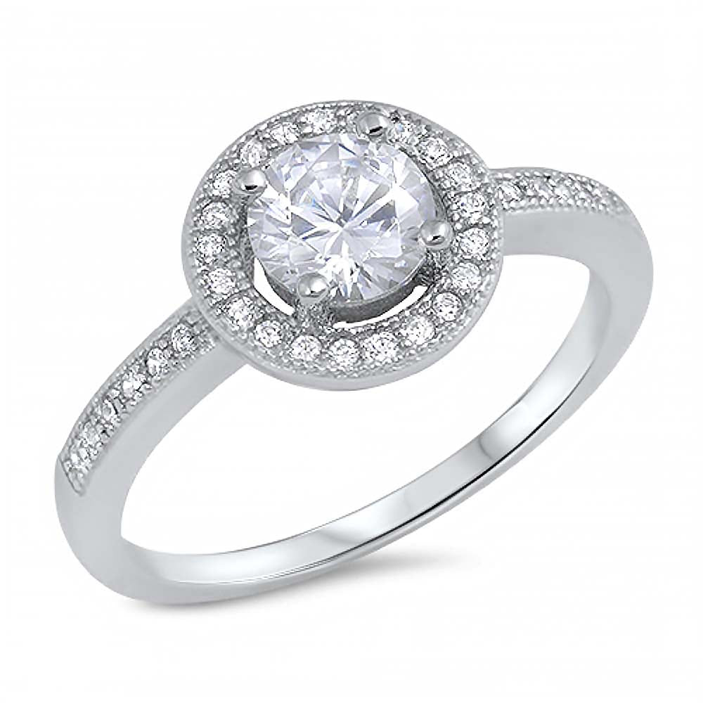 Sterling Silver Round Shaped Clear CZ RingAnd Face Height 6mmAnd Band Width 2mm