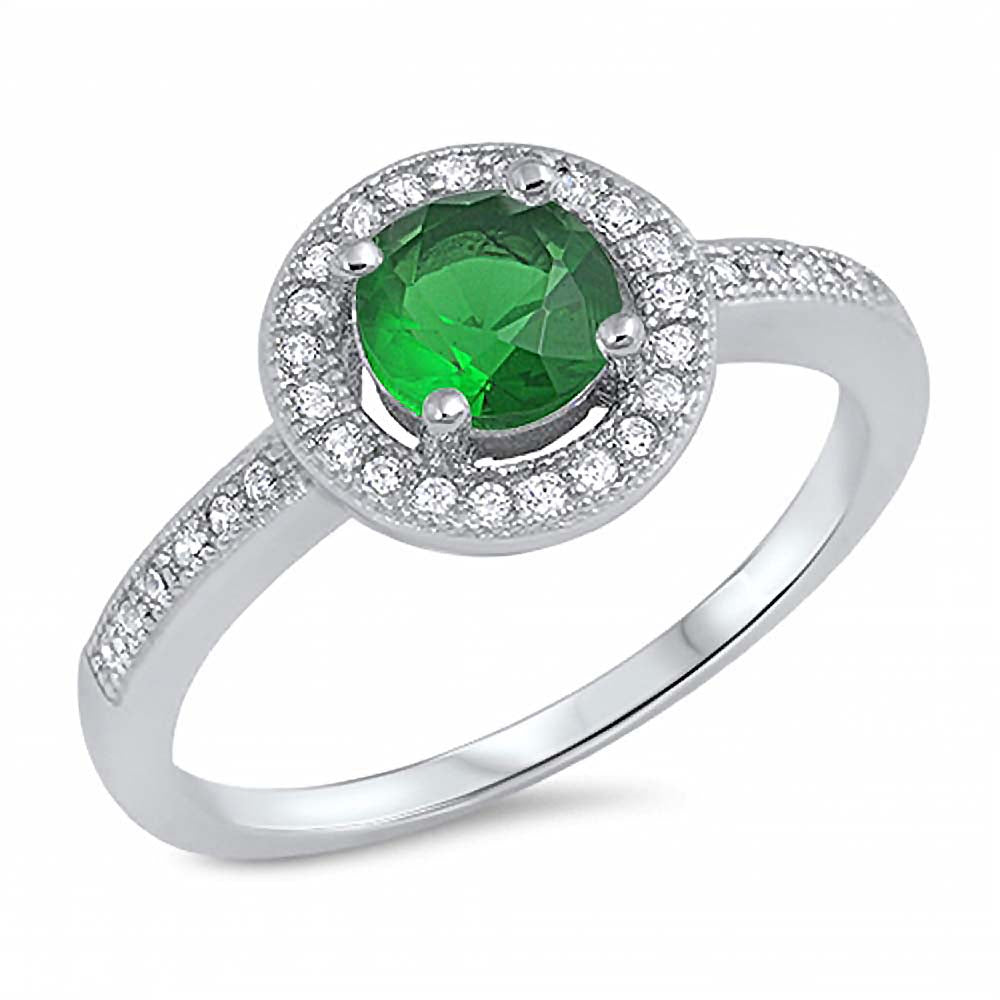 Sterling Silver Emerald Round Shaped Clear CZ RingAnd Face Height 6mmAnd Band Width 2mm