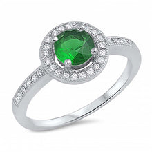 Load image into Gallery viewer, Sterling Silver Emerald Round Shaped Clear CZ RingAnd Face Height 6mmAnd Band Width 2mm